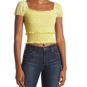 Lush Floral Printed Smock Crop Top Yellow Size XS!! NWT